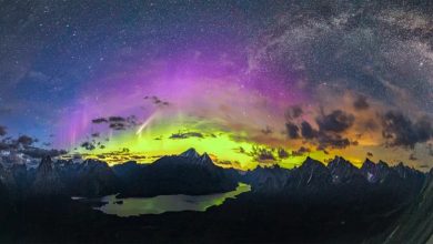 Fotógrafo captura na mesma imagem um cometa, a Aurora Boreal e a Via Láctea