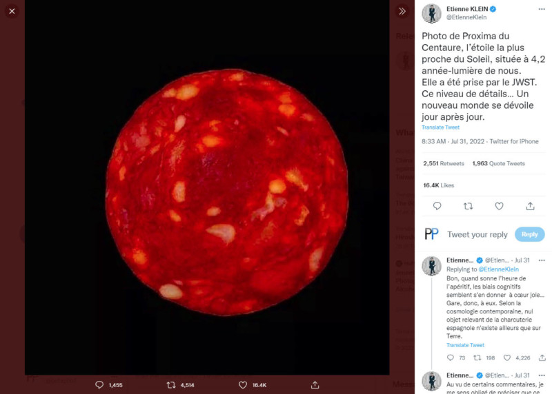 Foto inédita de uma estrela captada pelo  telescópio James Webb ou uma fatia de salame?