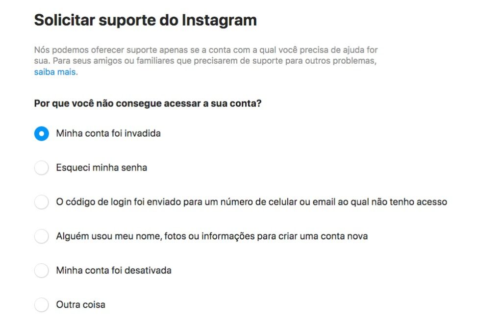 recuperar conta hackeada no Instagram