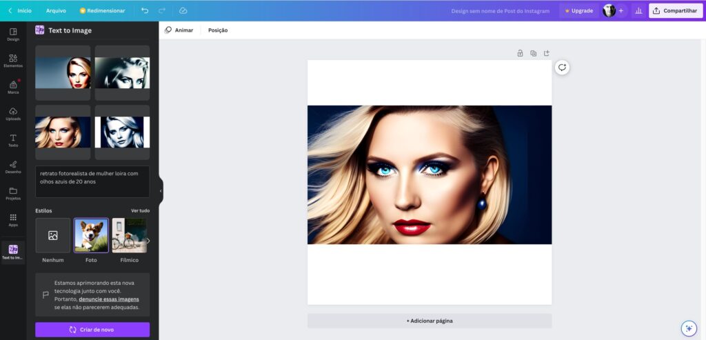 Gerador de imagens IA gratuito Canva